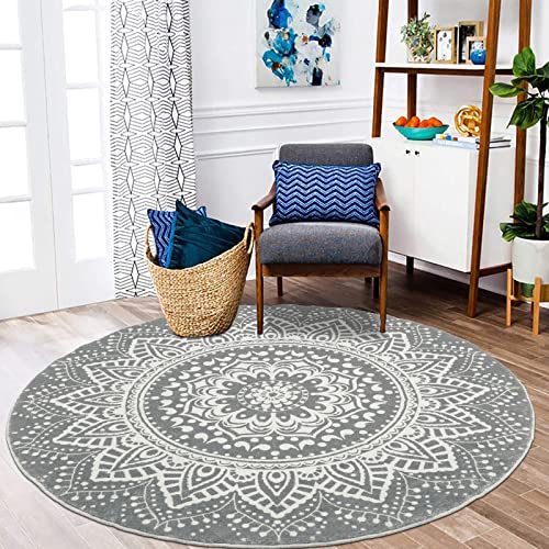 Pauwer Large Round Area Rugs for Living Room 160 cm Soft Plush Fluffy Bobo Carpet Rug Non Slip Machine Washine Bedside Floor Rug for Bedroom,Dark Grey
