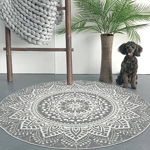 Pauwer Large Round Area Rugs for Living Room 160 cm Soft Plush Fluffy Bobo Carpet Rug Non Slip Machine Washine Bedside Floor Rug for Bedroom,Dark Grey