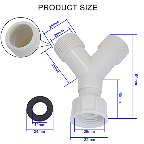 Plastic Appliance Inlet BSP Hose Y-Piece Splitter Connector, 3/4 inch Y Shape Splits 1 to 2 Pipe Connector for Washing Machine Dish Washer, White, 1 Pack