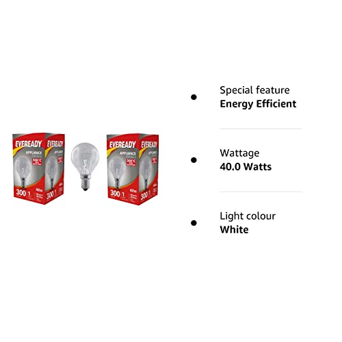 2 x Eveready Oven Bulb 40W Golf SES E14 Oven Appliance Bulb Up To 300 Degrees