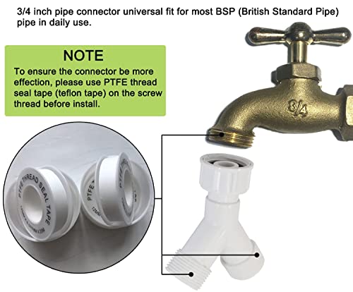 Plastic Appliance Inlet BSP Hose Y-Piece Splitter Connector, 3/4 inch Y Shape Splits 1 to 2 Pipe Connector for Washing Machine Dish Washer, White, 1 Pack