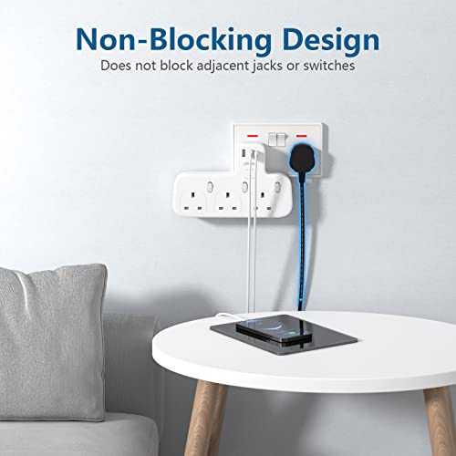 3 Way Plug Extension with 1 USB C and 2 USB Ports, Surge Protected Multi Plug Adapter, LENCENT 3 AC Wall Charge Extender for Household Appliances, iPhone, Smartphone, Tablets, 13A 3250W