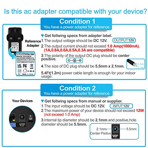 YUWLDD Power Supply Adapter 12V 1A 12W,Power Plug for Home Appliances,CCTV Camera,Yamaha keyboard,Routers,Hubs,LED strips,Telekom,T-Com,Speedport,Radiowecker,Scanner,Switch+7 Plugs