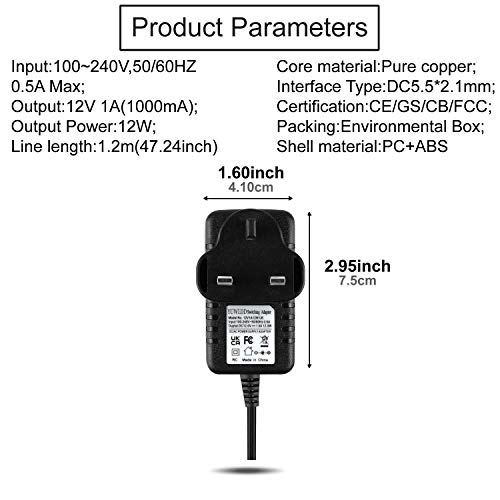 YUWLDD Power Supply Adapter 12V 1A 12W,Power Plug for Home Appliances,CCTV Camera,Yamaha keyboard,Routers,Hubs,LED strips,Telekom,T-Com,Speedport,Radiowecker,Scanner,Switch+7 Plugs