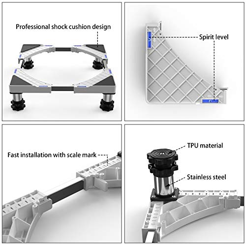 Adjustable Washing Machine Stand, Fridge Stand, with 4 Heavy Duty Adjustable Feet, Height Adjustable 13-17 cm, for Tumble Dryer Fridge Washing Machine Stand Base, Load 350kg