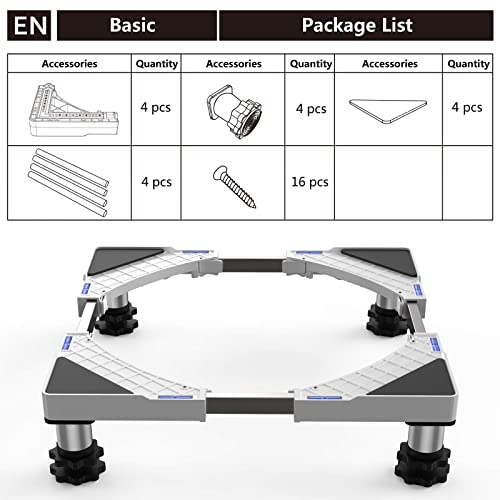 Adjustable Washing Machine Stand, Fridge Stand, with 4 Heavy Duty Adjustable Feet, Height Adjustable 13-17 cm, for Tumble Dryer Fridge Washing Machine Stand Base, Load 350kg