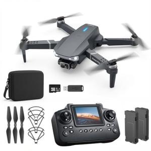 elecci E88 Drone with Screen Controller with SD card, Foldable Mini Drone for Beginners, 2 Batteries, 360° Flips Waypoint Fly, Active Obstacle Avoidance, One Key Take Off/Landing. (2 batteries - Black)