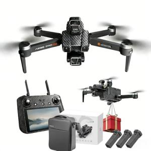 Cyaxzolp Upgraded Professional Drones with 8K Photo Resolution 4K Video Recording Camera Drones for Adults， Axis Gimbal Electronic Image Stabilization, Outdoor 360° Obstacle Avoidance.Built-in Airdrop Function.7 inch Touch Screen Controller.Up to 5 Miles Range,3 batteries included, with a total flight time of over 2 hours,GPS One-Click Return (BLACK Carbon fiber)