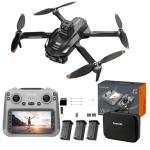 Cyaxzolp Drone with 8K Camera Drones for Adults,4.5-inch LCD High-definition Large Display Screen Remote Control Quadcopter,3 Batteries, 5G HD Brushless GPS Drone Auto Return, Obstacle Avoidance (Black and Orange)