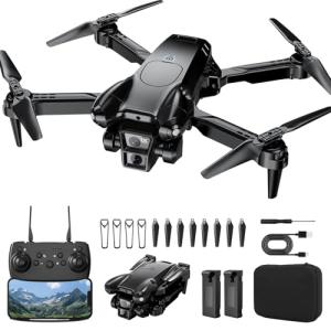 ASFSFQ Drone with Camera 1080P HD,Mini Drone for Beginners Kids Adults,Foldable RC Quadcopter with Stable Hover,Trajectory Flight,One Key Take Off/Land,2 Batteries,Toys for Boys and Girls (Black)