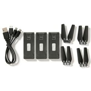Drone Battery 3PCS 3.7V 1800mAh with 4Pcs Propeller Blades, Mini Propellers Accessories Drone Battery with Blades for E88 E88PRO E525 E99 E99PRO P1 K3 S1 RC UAV Battery Plug and Play