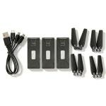 Drone Battery 3PCS 3.7V 1800mAh with 4Pcs Propeller Blades, Mini Propellers Accessories Drone Battery with Blades for E88 E88PRO E525 E99 E99PRO P1 K3 S1 RC UAV Battery Plug and Play