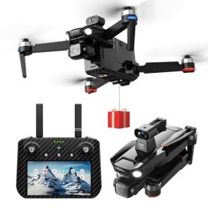 Bingchat Upgraded Professional Drones with Camera for Adults 4K HD, 360° Obstacle Avoidance, Anti-shake 3 Axis Gimbal, Payload Release, Tablet Touch Screen Controller, Up to 5 Miles Range, 84 Minutes Two Batteries, Time-lapse, High Wind Resistance, Rainproof, GPS Safe Height Return