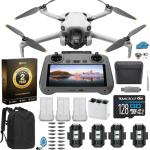 DJI Mini 4 Pro Folding Drone with RC 2 Remote (With Screen) Fly More Combo, 4K HDR Video Camera for Adults, Under 249g, Omnidirectional Sensing, 3 Batteries Bundle with 128 gb SD Card Strobe Lights and More
