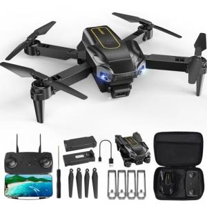 Drone with 1080P Camera, Christmas Mini Foldable Drone for Adults and Beginners, Headless Mode, Altitude Hold, One Key Start/Landing, 360° Flips, Speed Adjustment (Matte Black)