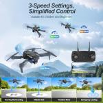 Drone with 1080P Camera, Christmas Mini Foldable Drone for Adults and Beginners, Headless Mode, Altitude Hold, One Key Start/Landing, 360° Flips, Speed Adjustment (Matte Black)