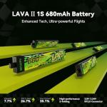 BETAFPV 4pcs Lava II 1S 680mAh Battery 3.8V 95C LiHV Battery with BT2.0 Connector Compatible with 1S Tiny Whoop Drone Quadcopter Like Air75, Meteor75 Pro 1S Brushless Drones