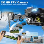 GPS Drone with Camera for Adults, 2K HD FPV Drone with Auto Return, Follow Me, Circle Fly, Waypoint Fly, Stable Hover, Brushless Motor, Foldable 5G Transmission Remote Control Quadcopter, Black