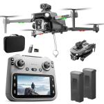 K19 GPS Drone with 4.5-inch Screen Controller with SD card, Unmanned Aerial Vehicle Airdrop, Brushless Motor, Optical Flow Localization, Active Obstacle Avoidance, 2 batteries.