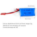 Crazepony 400mAh 2S 7.4V 30C LiPo Battery Pack with JST Plug for Micro FPV Racing Drone Quadcopter