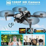 Mini Drone with Camera for Kids Adults-1080P FPV Camera Foldable Drone with Stable Altitude Hold, Gestures Selfie, Waypoint Fly, Auto-Follow, 3D Flip, One Key Start, 3 Speeds, 2 Batteries