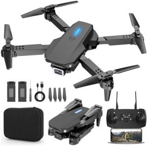 Drone with 1080 Camera for Kids Foldable Mini Drone for Kids Boys Beginners 2 Batteries Toys Drone Gestures Selfie One Key Start 360° Flips Toy Gifts for Boys Black E88