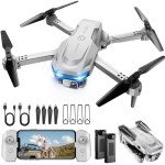 Drone with 1080P Camera - Foldable Remote Control Quadcopter with Voice Gesture Control, 3D Flip, One Key Start, Emergency Stop, 2 Batteries, Easier to use, Toy for Kids Adults Beginners, Grey