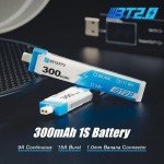 BETAFPV 8pcs BT2.0 300mAh 1S Battery 3.8V 30C/60C FPV Lipo with 1.0mm Banana Connector for FPV Tiny Whoop 1S Brushless Whoop Drone Like Cetus FPV Kit Meteor65 Micro Whoop Drone