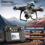 KY102 Drone with Screen Controller with SD card, Brushless Motor, Optical Flow Localization, Active Obstacle Avoidance, 2 batteries, One Key Take Off/Landing. (2 batteries - Black)