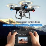 KY102 Drone with Screen Controller with SD card, Brushless Motor, Optical Flow Localization, Active Obstacle Avoidance, 2 batteries, One Key Take Off/Landing. (2 batteries - Black)