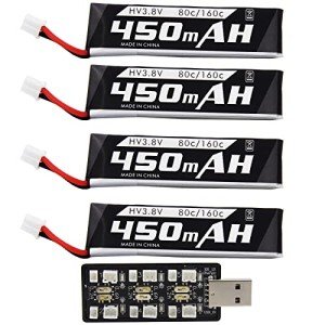 Blomiky 4 Pack 1S 3.8V 450mAh 80C Lipo Battery with PH2.0 Plug Compatible with S Free Style RC Quadopter Drone / F4 Battery 4