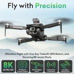 8K Camera Drones for Adults - V168 5G HD Brushless GPS Drone with Camera, 3 Batteries, Auto Return, Follow Me Mode, Obstacle Avoidance - Drones for Adults 14+ 1640ft Range FPV