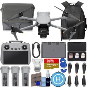 DJI Air 3S Drone with RC 2 Fly More Combo (with Screen) 4K HDR, 45-Min Max Flight Time Bundle with 128GB Memory, Landing Pad, Backpack, Lens Cleaning Kit and More