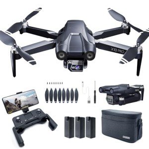Brushless Super Endurance Foldable Drone with Camera for Beginners–60+ min Flight Time, WiFi FPV Quadcopter with 120°Wide-Angle 4K HD Camera, Brushless Motor, Auto Hover, Follow Me (3 Batteries)