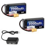 URGENEX 2S Lipo Battery 2200mAh 7.4V RC Battery with XT60 Plug 50C(Burst 80C) High Discharge Rate with Charger Fit for RC Car Truggy Airplane FPV Drone UAV Quadcopter Helicopter Racing Model