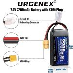 URGENEX 2S Lipo Battery 2200mAh 7.4V RC Battery with XT60 Plug 50C(Burst 80C) High Discharge Rate with Charger Fit for RC Car Truggy Airplane FPV Drone UAV Quadcopter Helicopter Racing Model