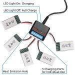 Crazepony 5PCS 3.7V Lipo Battery USB Charger, Drone Batteries 400mAh Lipo Battery with 5in1 Battery Charger for H99W H31 H6C H98 TR-C385 TR-P51 TR-F22 Quadcopter Parts Rechargable Batteries