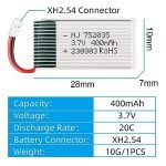 Crazepony 5PCS 3.7V Lipo Battery USB Charger, Drone Batteries 400mAh Lipo Battery with 5in1 Battery Charger for H99W H31 H6C H98 TR-C385 TR-P51 TR-F22 Quadcopter Parts Rechargable Batteries