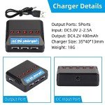 Crazepony 5PCS 3.7V Lipo Battery USB Charger, Drone Batteries 400mAh Lipo Battery with 5in1 Battery Charger for H99W H31 H6C H98 TR-C385 TR-P51 TR-F22 Quadcopter Parts Rechargable Batteries