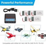 Crazepony 5PCS 3.7V Lipo Battery USB Charger, Drone Batteries 400mAh Lipo Battery with 5in1 Battery Charger for H99W H31 H6C H98 TR-C385 TR-P51 TR-F22 Quadcopter Parts Rechargable Batteries