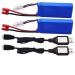 Blomiky 2 Pack 7.4V 2000mAh Lipo Battery Banana Connecdtor Plug and Charger Cable Replacement for DRC-446 and S yma X8C X8W Quadcopter / X8C Battery 2