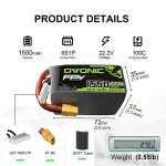 OVONIC 6S Lipo Battery 100C 1550mAh 22.2V Lipo Battery with XT60 Connector for RC FPV Racing Drone Quadcopter