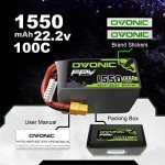 OVONIC 6S Lipo Battery 100C 1550mAh 22.2V Lipo Battery with XT60 Connector for RC FPV Racing Drone Quadcopter