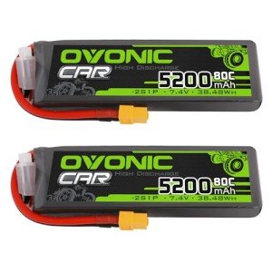 OVONIC Lipo Battery 2S 5200mAh 7.4V 80C Battery with XT60 Plug Soft Case for 1/8 1/10 RC Vehicles Car Slash RC Buggy Truggy Airplane UAV Drone(2 Packs)