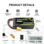 OVONIC 4s Lipo Battery 100C 1300mAh 14.8V Lipo Battery with XT60 Connector for RC FPV Racing Drone Quadcopter