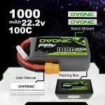 OVONIC 6s Lipo Battery 100C 1000mAh 22.2V Lipo Battery with XT60 Connector for RC FPV Racing Drone Quadcopter