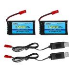 AMZZN 2PCS 3.7V 1200mAh 30C Lipo Battery with USB Charging Cable JST Plug for MJX T04 T05 T25 X900 X9TW V2400HD V2450FPV V2450GPS RC Drone (2 Battery + 2 USB)