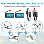 AMZZN 2PCS 3.7V 1200mAh 30C Lipo Battery with USB Charging Cable JST Plug for MJX T04 T05 T25 X900 X9TW V2400HD V2450FPV V2450GPS RC Drone (2 Battery + 2 USB)