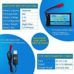 AMZZN 2PCS 3.7V 1200mAh 30C Lipo Battery with USB Charging Cable JST Plug for MJX T04 T05 T25 X900 X9TW V2400HD V2450FPV V2450GPS RC Drone (2 Battery + 2 USB)