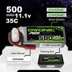 OVONIC 3S Lipo Battery 35C 500mAh 11.1V Lipo Battery with JST Connector for RC Airplane Helicopter Quadcopter FPV Racing Drone(2 Packs)